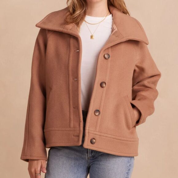 Summersalt The Warmest Wool Coat Short Button Front Fawn Tan Collar Jacket 2XL - Picture 1 of 15
